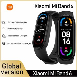 Armbands Global version Xiaomi Mi Band 6 Smart Armband 1.56 Quotamoled Screen Heart Fitness Traker Bluetooth 5 ATM Waterproof