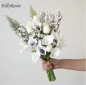Düğün Çiçekleri Kore Gelin Buket Beyaz Mor Cala Lily Lale Yapay Ülke Gelin Bruidsbeetet