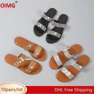 Kapcia 10 Hurtowe brokat Kobiety Sandały Letnie Sandały Moda Bling Kobieta Złote Flip Flip Flip Flip Outdoor Beach Diamond Flat Buty 10069