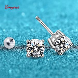 Earrings Smyoue Single 1.0ct Moissanite Screw Thread Earrings for Women Lab Grown Diamond Ear Studs 925 Sterling Silver Fine Jewelry Gift