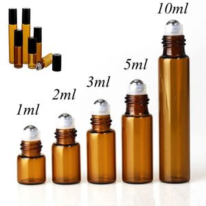 5pcs 3ml 5ml 10 ml Bernsteinbrötchen auf Rollenflasche mit Edelstahl nachfüllbaren ätherischen Ölen Parfümflaschenbehälter