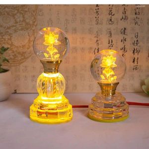 Dekoracyjne figurki kryształ lampa lotosu Buddha Dekoracja gospodarstwa domowego LED świątynia kult Fortune Light Bezpieczeństwo wtyczka bezpieczeństwa