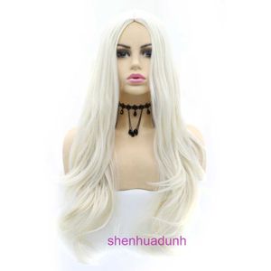 HD Body Wave Highlight Spets Front Human Hair Wigs For Women Sylvias New Full Mechanized Beige 60# Rose Mesh Långt lockigt hår utstrålar en naturlig älva som aura