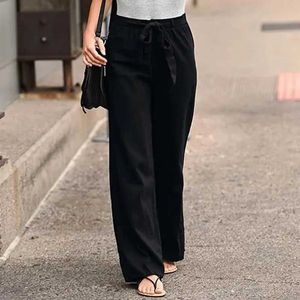 Pantaloni da donna Capris Summer Womens Cotton Linen Pants Pure Sliose On Pants Gambe larghe elastico in stile harajuku pantaloni da donna casual y240422