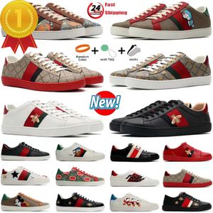 Bee Shoes High Designer 2024 Quality Cartoon Ace Leather Snake Embroidery White, Green Red Stripes Classic Men's and Women's Casual Outdoor Sneakers