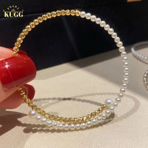 Strands Kugg Pearl 18k Bracelete de pérola de ouro amarelo 33,5 mm Bracelete de água doce natural Jóias criativas de design para mulheres