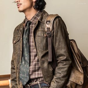 Herrenjacken Lederjacke Mantel langärmelige Revers PU Matte Brown Retro lässig Amerikaner loser kurzer einzelbrustiger Slimautumn