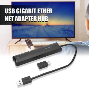Hubs 3 porty USB 3.0 do RJ45 Hub Gigabit Lan Ethernet adapter ze złączem USBC