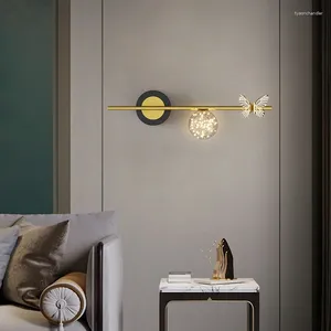 Duvar lambaları Nordic Light Lüks Kelebek Kristal Lamba Modern Minimalist Net Kırmızı Ebeveyn Yatak Odası Oturma Odası Koridor Koridor Koridoru Başucu