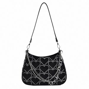 fi Women's Shoulder Bag Embroidery Love Heart Pattern Lady Elegant Underarm Bags Female Cool Girls Chain Purse Handbags n6ZA#