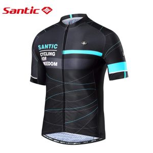 Zestawy Santic Męskie koszulki rowerowe krótkie rękawy Pełne zamek błyskawiczne MTB Koszulki rowerowe Quickdry Oddychane odblaskowe rowerowe topy azjatyckie