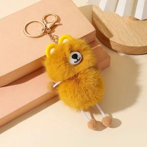 Keychains DIY Söt fluffig björn Keychain Soft faux pälsliknande bollbil Keyring Key Holder Women Bag Pendant liten tvättbjörn