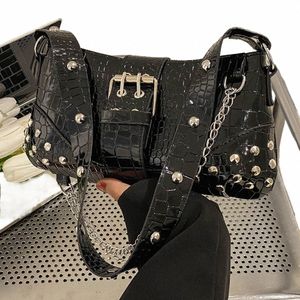 Y2K Vintage Gothic Cool Phoolm Underarm Tote Sag Ladies Sling Bags Кожаные рок -девушки Zip кошельки повседневные багтте женские сумки F5S0#