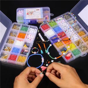 kits y2k Trendy Multicolor Small Bead Kit de 23mm Miã de semente de semente de couro Tassel letra acrílica com miçangas para acessórios de jóias boêmios