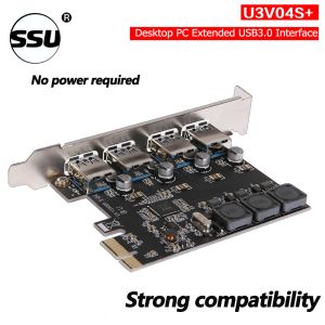 Cards SSU U3V04S+ 4 Port USB 3.0 PCIe Expansion Card PCI Express USB Hub Adapter