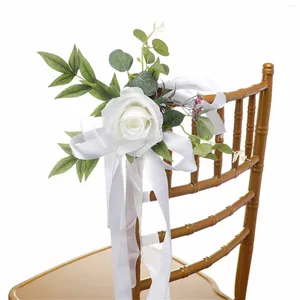 Dekorativ blommor Stol Back Flower Bouquet Drapery Brud Brudgum Wedding Sign Rustic Boho Forest Pew Silk H88f