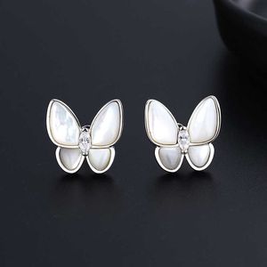 Designer Original Van Four Leaf Grass Ornaments Female Butterfly White Fritillaria Earrings Personalized Fashion Network Red jewelry