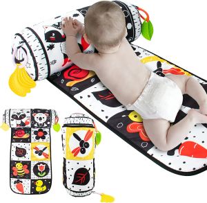 Dolls Tummy Time Pillow Play Mat 2 w 1, czarno -biały kontrastowa zabawka dla dzieci z zębami wizja sensoryczna brzuch czas dziecięcy zabawka