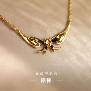 ネックレスアニメGenshinインパクトファッションユニセックスクリエイティブliyue Zhongli Rock Butterfly Jewelry Necklace Valentine Dayのペンダントアクセサリー