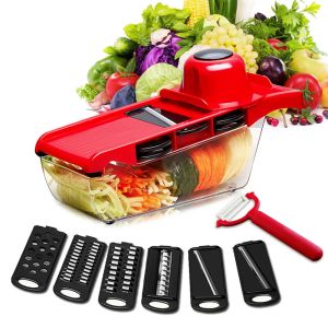 Mixers 7IN1 Multifunctional Vegetable Cutter Grater Food Slicers Shredders With 6 Blade Potatoes Carrots Manual Vegetable Cutting Tool