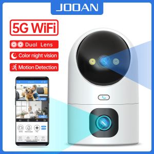 Monitors Jooan 5G Wi -Fi 카메라 듀얼 렌즈 6MP PTZ IP 카메라 10X Zoom Home Color Night 자동 추적 스마트 베이비 모니터 비디오 감시