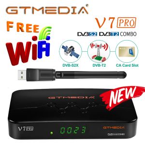 Receptores GTmedia V7 Pro Satellite TV Receptor DVBS/S2/S2X+T/T2 CAC CA CA para Itália Suporte H.265 Wi -Fi embutido Better V7 Plus V7S