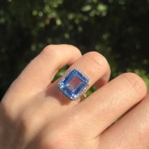 Zespoły nowe luksus AAA Sky Blue Cez Stone Bridal Rings wdzięczny rocznicowy pierścionek prezentowy dla żony genialne kobiety klasyczne biżuterię ślubną