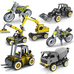 Carros Conjunto de metal diy Engenharia Ligição do carro Conjunto de parafusos Construção Bloco de montagem Modotcicle Modelo Crianças Presentes para adultos de brinquedo