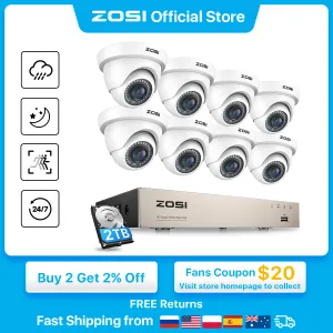 Soczewka ZOSI 8CH 1080P System kamer bezpieczeństwa H.265+ 8CH 5MP Lite HD CCTV DVR Recorder 8PCS 2MP Kamery monitorujące kopule wewnętrzne/zewnętrzne