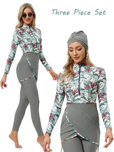 Одежда 3pcs/Set Исламская защита от солнца консервативные дамы Умеренные купальники с длинным рукавом Burkinis Мусульманские дамы купальники