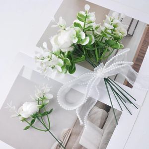 Wedding Flowers 10PC 9.45 Inch Simulated Silk White Peony Bouquet Decoration Holding Flower Table Center