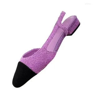 Casual Shoes Sweet Purple Low Ballet Sandals Retro Blandad färg Pointy Toe Slingback Kvinnor Multicolor Grunt Real Leather Party