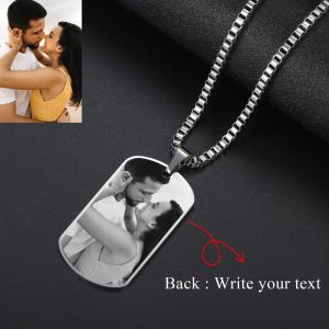 Necklaces 3 Colors Stainless Steel Custom Engraved Necklace Army Tag Pendants Double Side DIY Personalized ID Memorial Photo Jewelrys