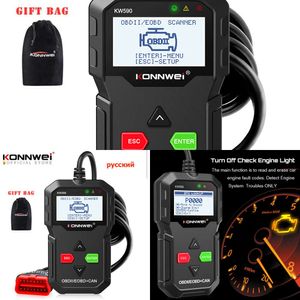 Ny 2024 OBD Diagnostic Tool Konnwei KW590 Bilkodläsare Automotive OBD2 Scanner Support Multi-Brands Cars Languages ​​gratis frakt