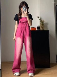 Frauen Jeans Y2K Pink Baggy Overalls für Weitbeinhosen ROMPERS Sommer 2024 Casual Retro Denim Jumpsuit Hosen Weibliche Spiele