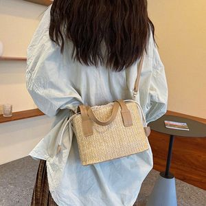 summer Straw Woven Beach Bag Rattan Ladies Purses Handbag Wrist Pack Women Handle Female Bucket Tote Bags Knit Travel Bags u8OM#