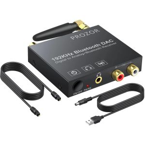 Convertitore Convertitore Digital -Digital a analogico Prozor 192KHz con Adattatore audio Digital a Bluetooth 5.0 Digital to Analog Stereo L/R RCA da 3,5 mm