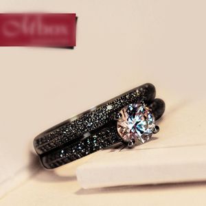 Vintage kobiecy kryształowy okrągły zestaw obrączki moda czarny złoty pierścionek zaręczynowy mody obiecuje cyrkon kamienne pierścienie dla kobiet 2533