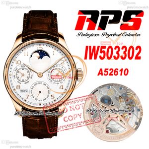 W503302 Вечный календарь A52610 Automatic Mens Watch APSF ROSE Gold Белый циферблат коричневый кожа