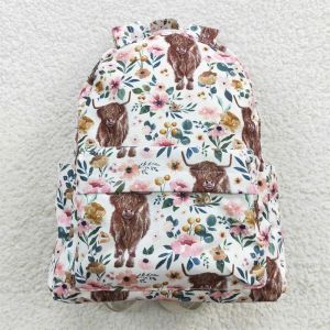 Bags Fashion Children Western Highland Cow Flower Backpack Travel Daypack Toddler Outdoor Portable Teen Girl Kids Floral School Bag
