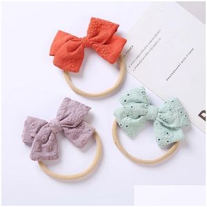 Hair Accessories Baby Lace Embroidered Bow Nylon Headband Solid Bowknot Elastic Hairbands For Newborn Toddler Girls Clip Drop Delivery Dhps8