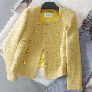 Abiti da donna autunno femminile e fragranza invernale corta tweed blazer cappotti vintage collare quadrato francese collare a doppio petto giacche di lana a doppio petto