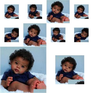 Puppen 20inch Afroamerikaner Puppe Raven Dark Skin Reborn Baby Born mit verwurzeltem Haar handgefertigtes Spielzeuggeschenk für Mädchen 230731 Drop dhfeh