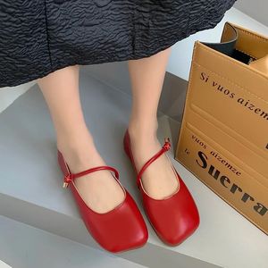 Brand Ladies Single Buty Summer Damskie Flats Buty Fashion Square Tose Płytkie buty Mary Jane Buty Soft Casual Ballet But 240419