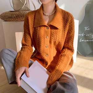 Malhas femininas suéter feminino cardigã de manga longa malha malha de peito simples botões de cor sólida