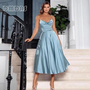 Casual Dresses Soft Satin Solid Women's Formal Dress Strapless -length Prom Gown For Party Bridesmaid Vestidos De Gala
