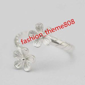 925 Sterling Silver Double Flowers Rings for Women Exquisite CZ Stone Justerbar öppen ring Silver 925 smycken