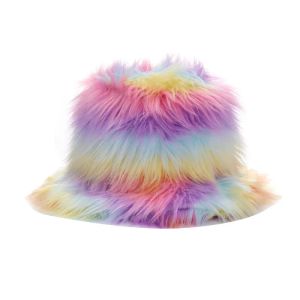 Ethnic Clothing Winter Personality Trend Designer Bucket Hat Funny Fluffy P Cap Female Male Long Fur Rainbow Gradient Women Drop Deliv Ott4G