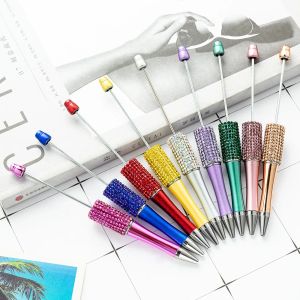 Pensje 40pcs Diy Diamond Bead Ballpoint Pen ręcznie robione przyklejające długopisy z koralikami Kreatywne kolorowe pensa szkolne dostawy biura szkolnego