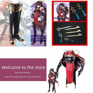 Impact Genshin Cosplay Women Black Red Costume Halloween Dress Cloak Pants Glove Beidou Wigs Rollspel Y0903